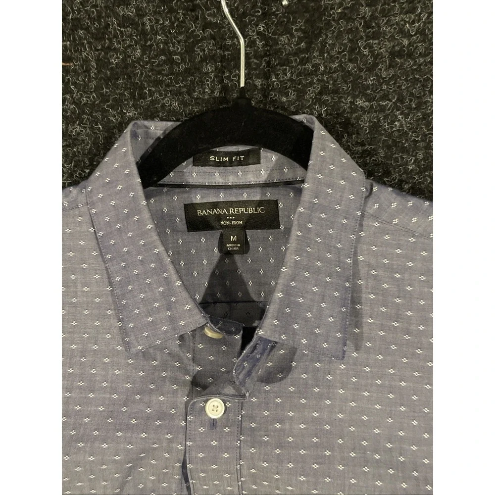Banana Republic Mens Slim Fit Non-Iron Shirt Blue Diamond Print Medium